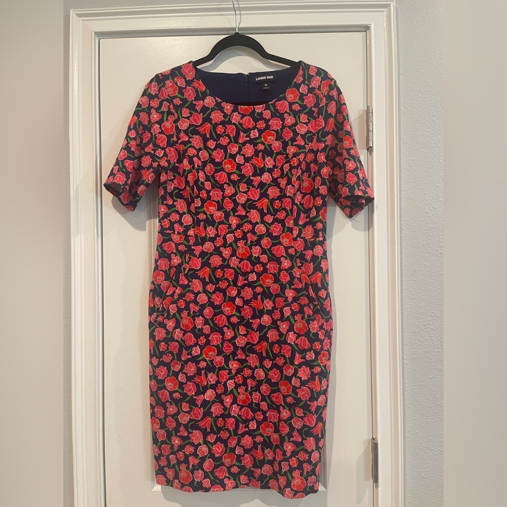 Lands' End Red and Black Floral Midi Dress